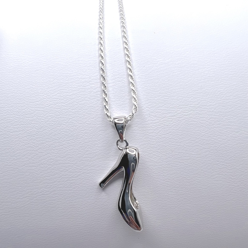 .925 Sterling Silver High Heel Shoe Necklace - Picture 5 of 17